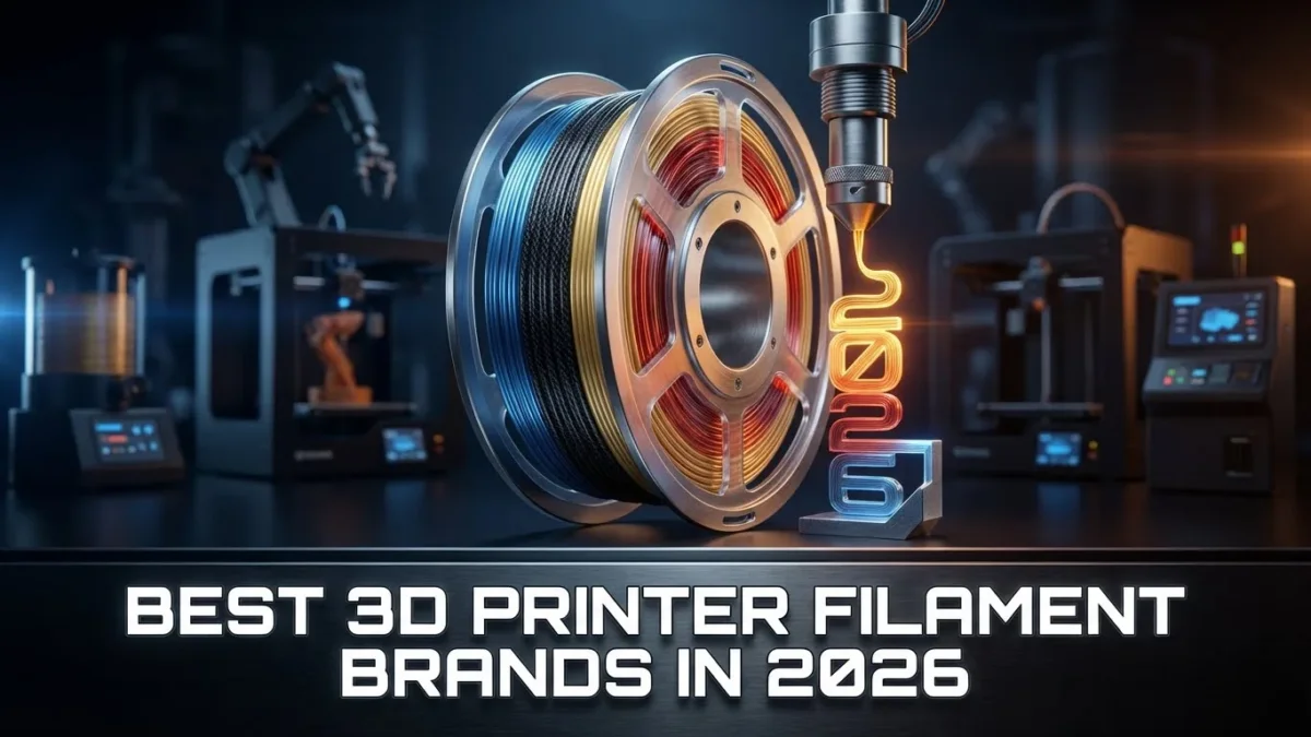 A 3D printer filament spool with colorful filament visible on top of a 3D printer