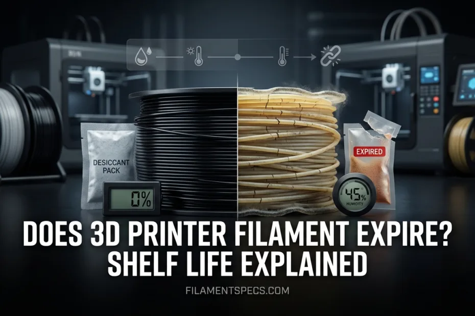 A spool of 3D printer filament next to a box of filament storage containers.