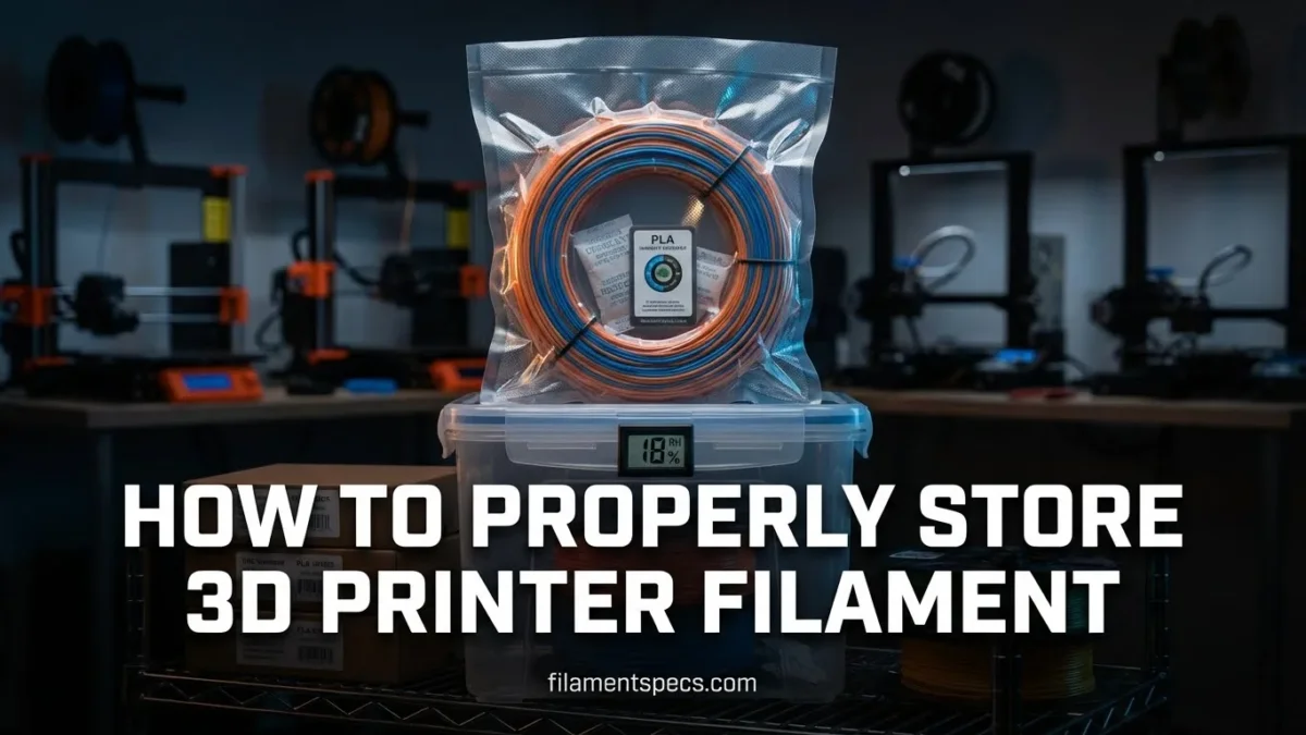 A spool of filament in a sealed plastic bag for proper storage, filament stored neatly.