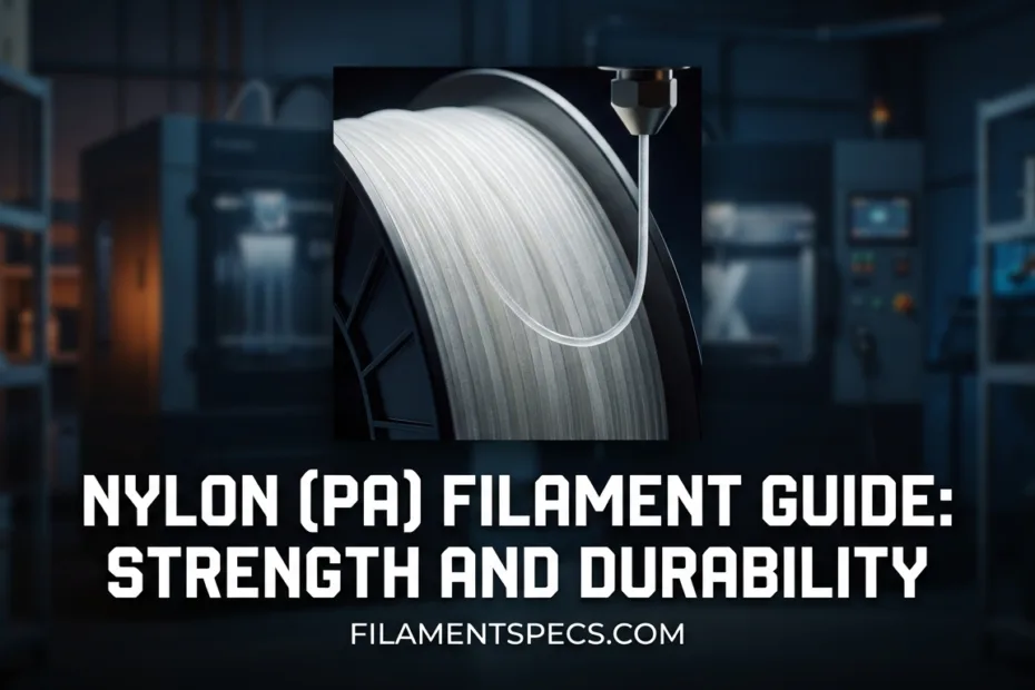 A spool of nylon filament with a close-up view of the smooth, shiny strand.