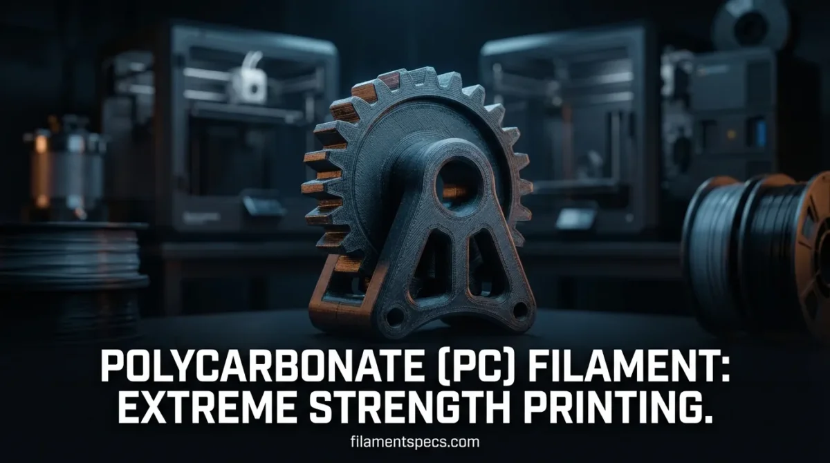 Polycarbonate filament spool with a gear in a 3D printing setup, showcasing extreme strength.