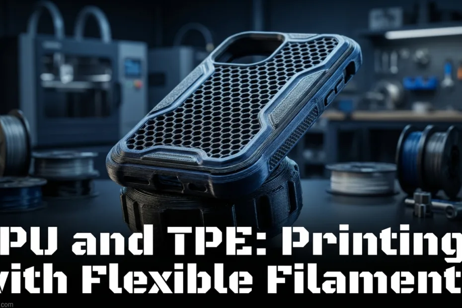 A flexible phone case with a honeycomb pattern printed using TPU filament.