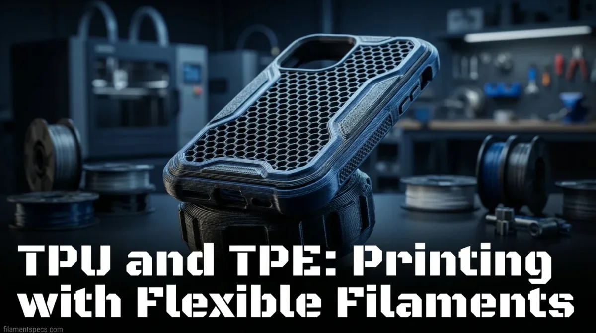 A flexible phone case with a honeycomb pattern printed using TPU filament.