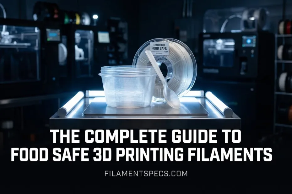 A spool of food safe filament on a 3D printer with printed dessert containers.