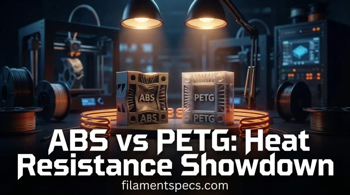 ABS and PETG filament spools shown side by side in a 3D printing setup.