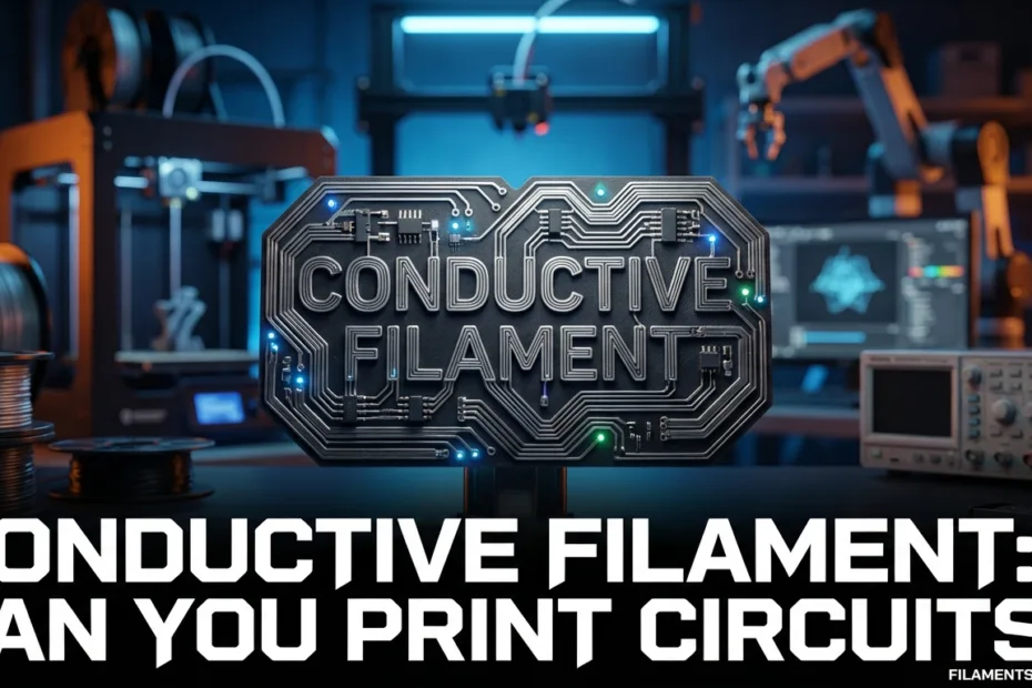 A 3D printer nozzle lays down conductive filament on a circuit board.
