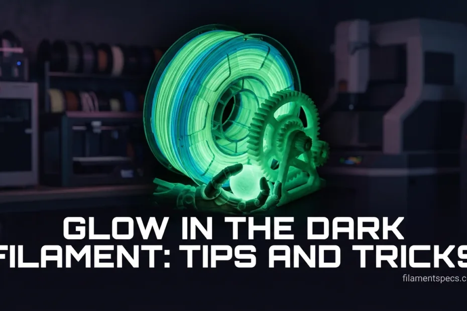 A spool of glow in the dark filament emitting a bright green light in the dark.