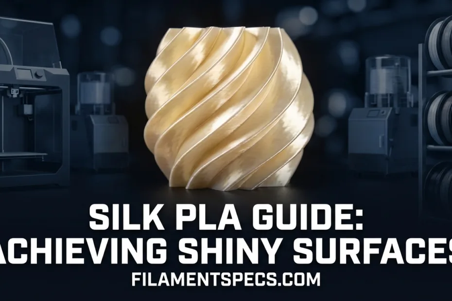 A shiny Silk PLA filament spool with a smooth, glossy surface.