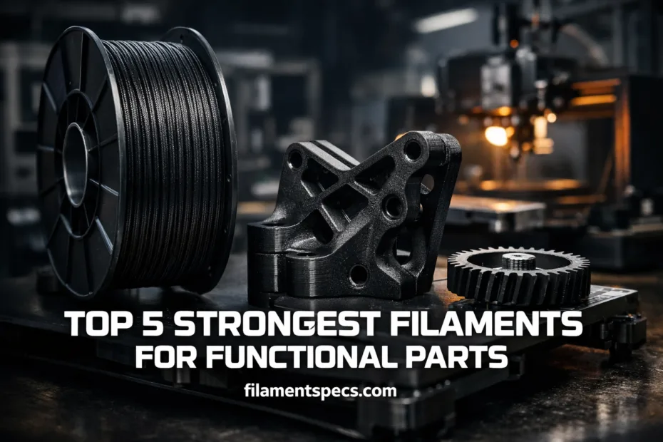 Close-up of a black filament spool used in 3D printing for durable functional parts.