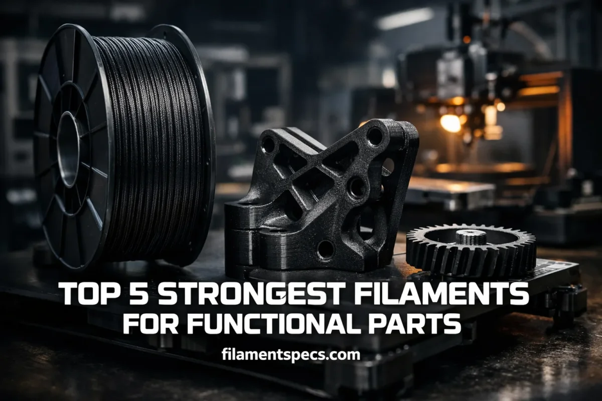 Close-up of a black filament spool used in 3D printing for durable functional parts.