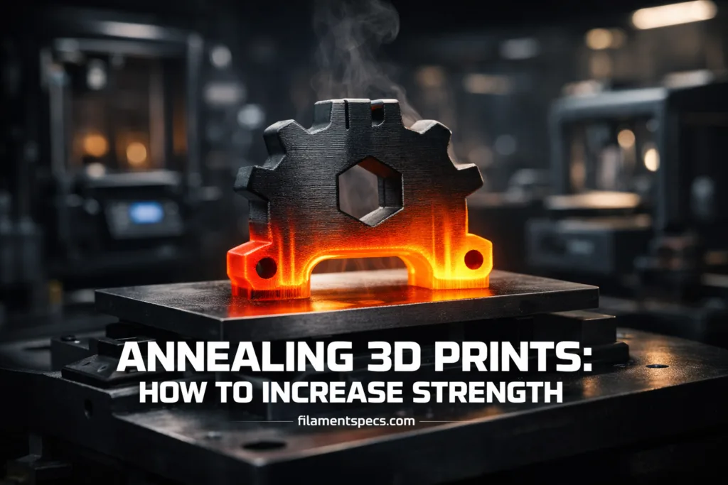 Close-up of a gear with glowing heated sections during annealing 3d prints process.