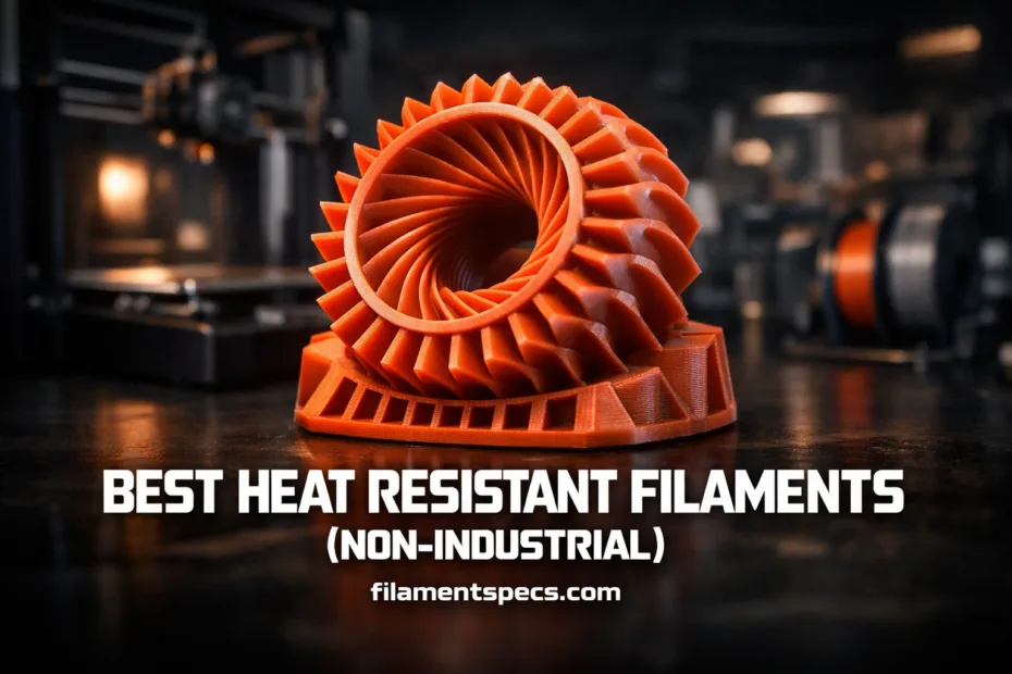 Close-up of a 3D print made with bright orange heat resistant filament on a printer bed