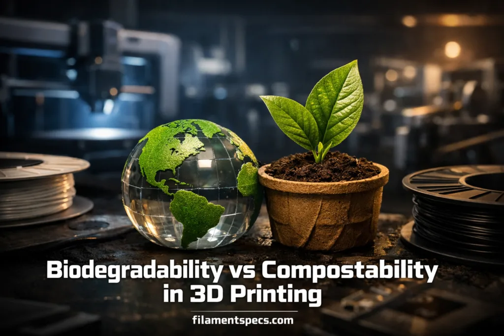 Young plant grows from soil next to a small globe showing Earth's surface.