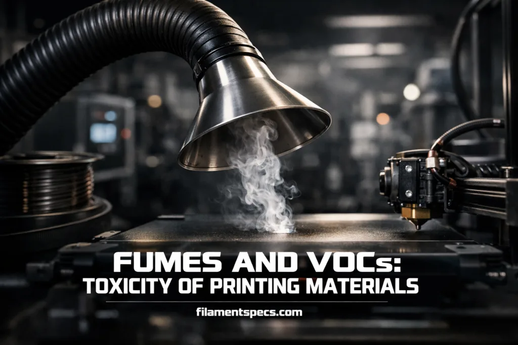 A printing setup with a close-up of filament fumes rising from a 3D printer.