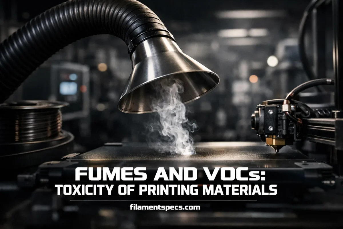 A printing setup with a close-up of filament fumes rising from a 3D printer.