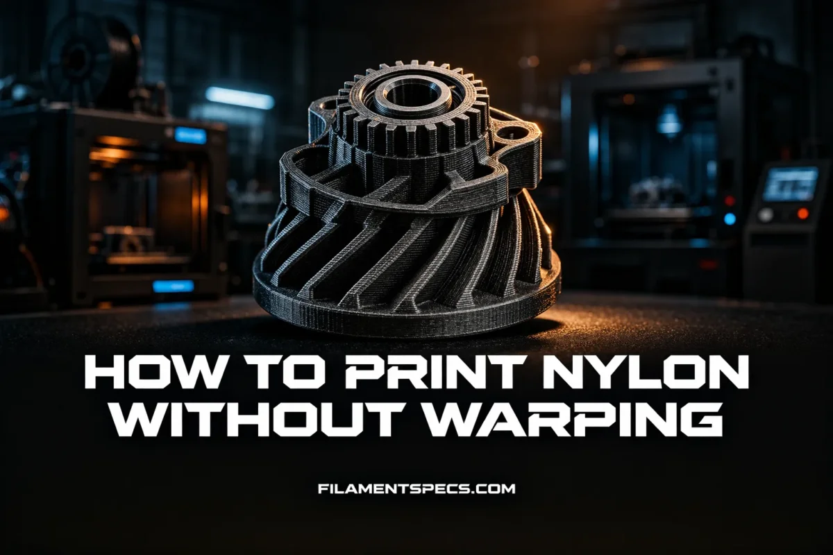 Close-up of a 3D printed nylon part with a sleek black, glossy surface.