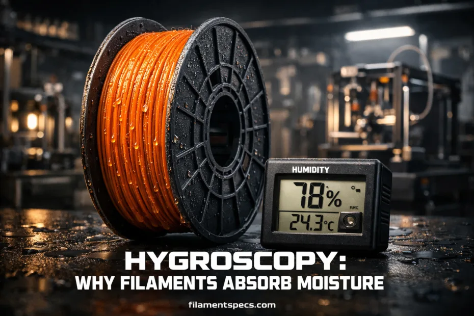 Close-up of a filament absorbing moisture, illustrating hygroscopy in action.