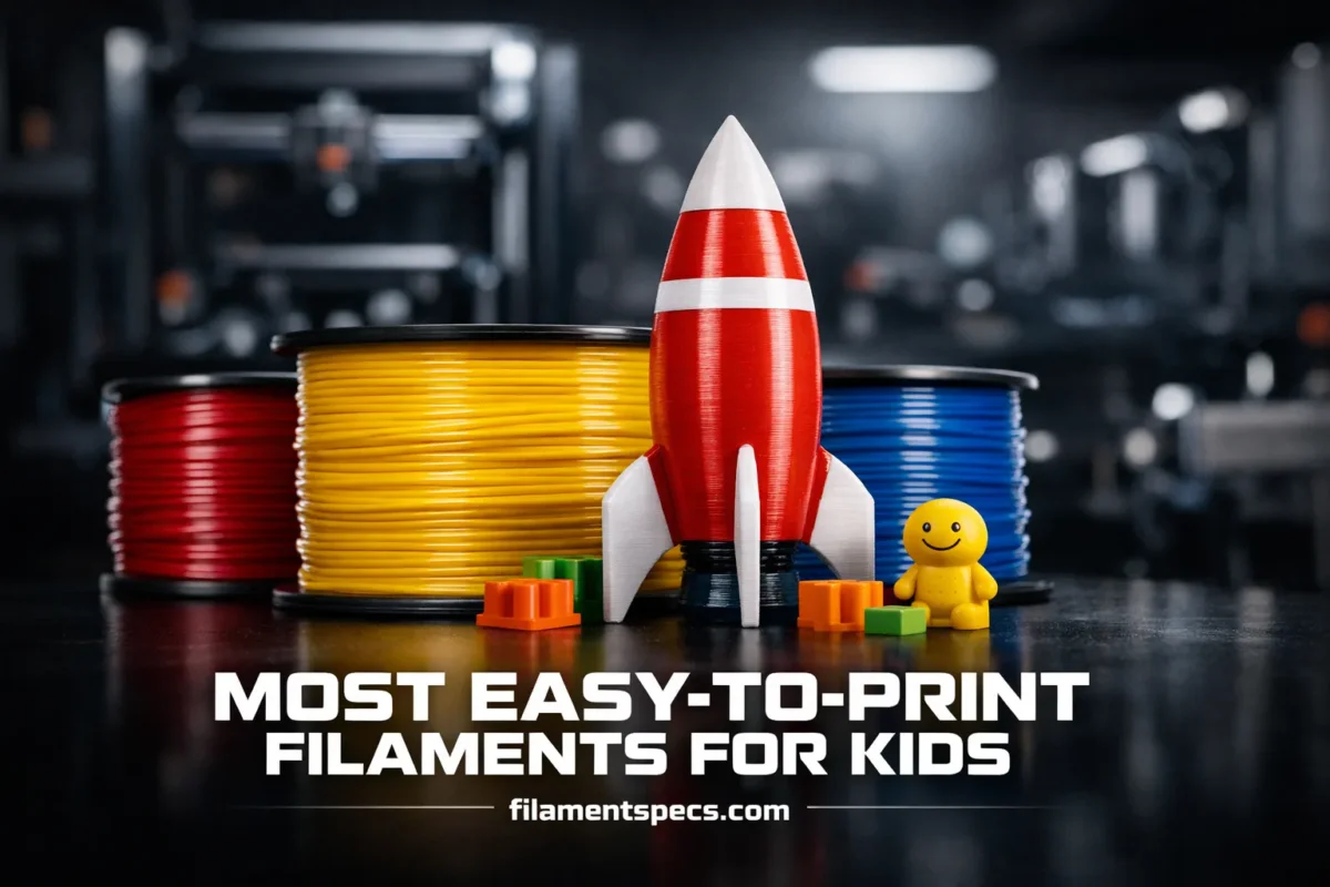 Colorful rockets and toy structures made with kid safe filament for easy 3D printing.