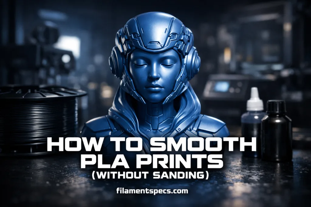 A 3D printer nozzle printing a smooth layer on a PLA model without sanding.