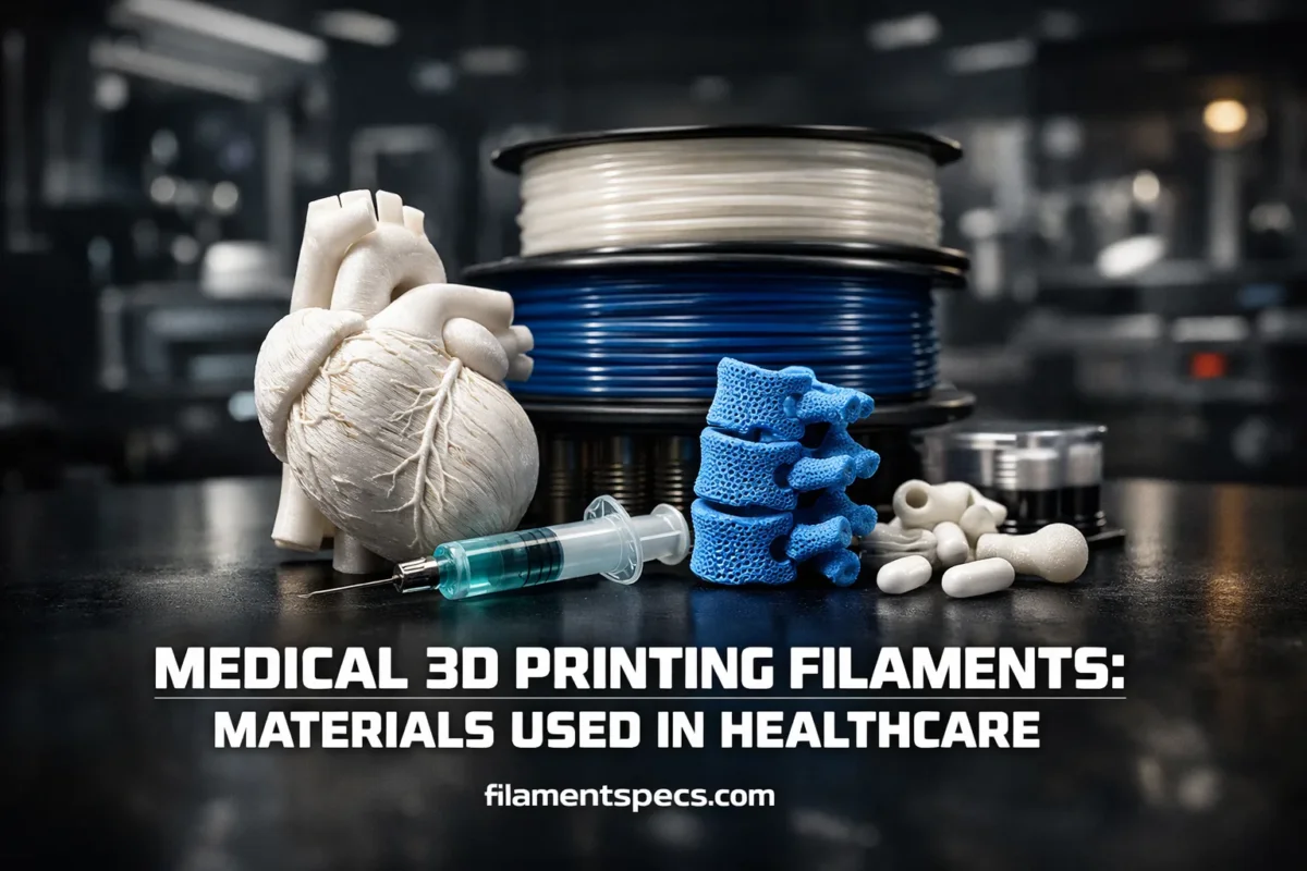 Medical 3D printing filaments with biocompatible and durable materials used in healthcare applications.
