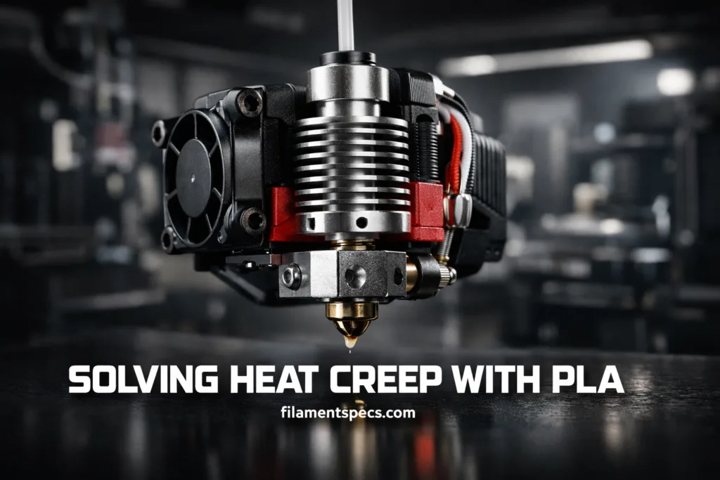 A 3D printer extruder showing a cooling fan and filament path to fix heat creep with PLA.