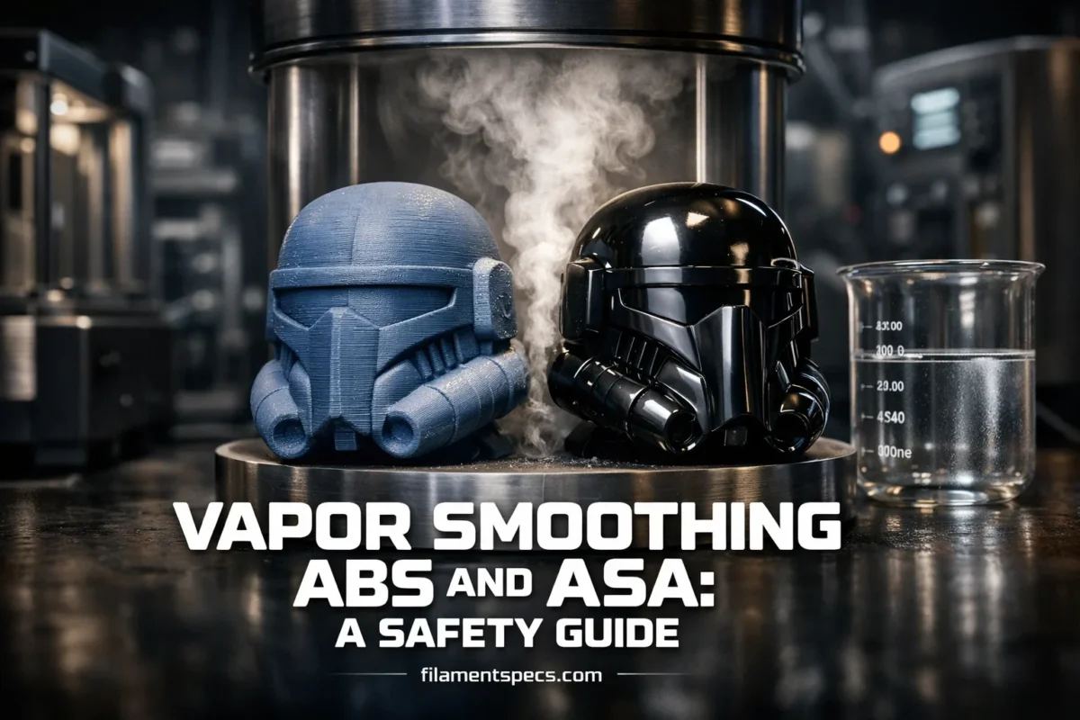 Vapor smoothing ABS and ASA parts with a hooded helmet nearby in a workshop.