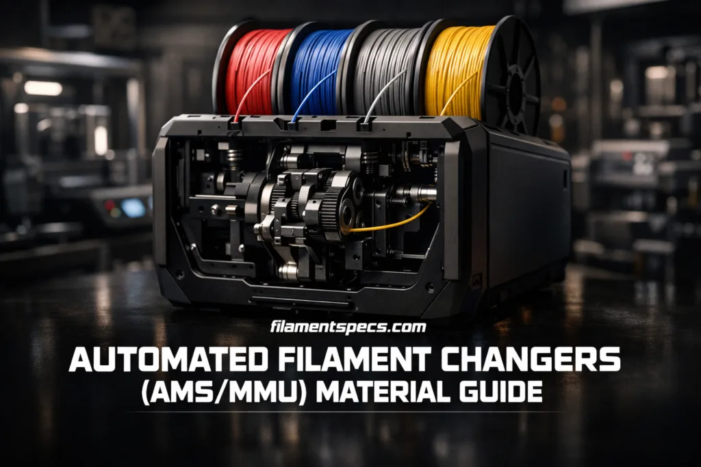 Automated filament changers (AMS/MMU) material guide showcasing efficient filament switching for 3D printing.