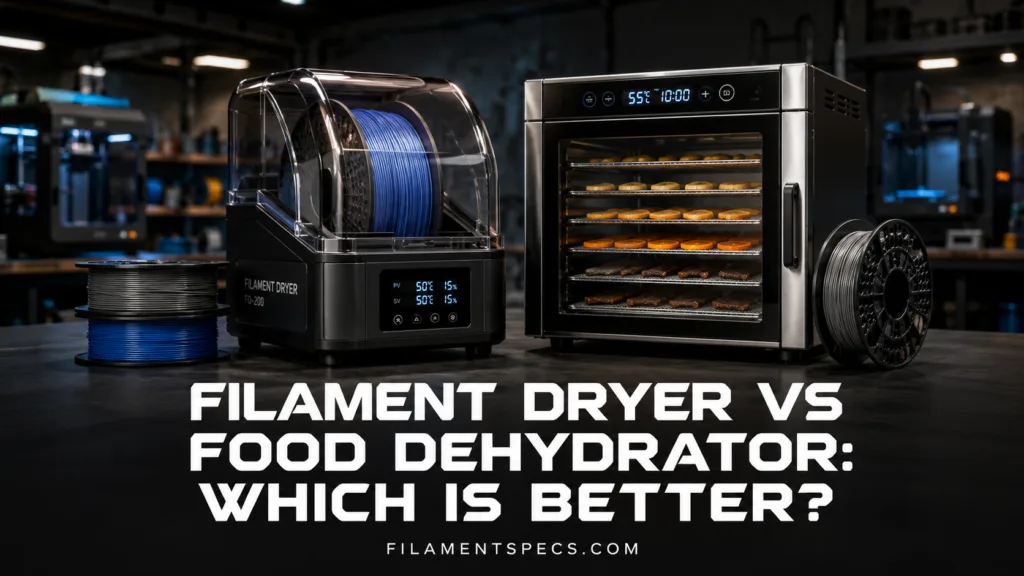 Comparison between filament dryer and food dehydrator showing their differences, helping you choose the best for your needs.