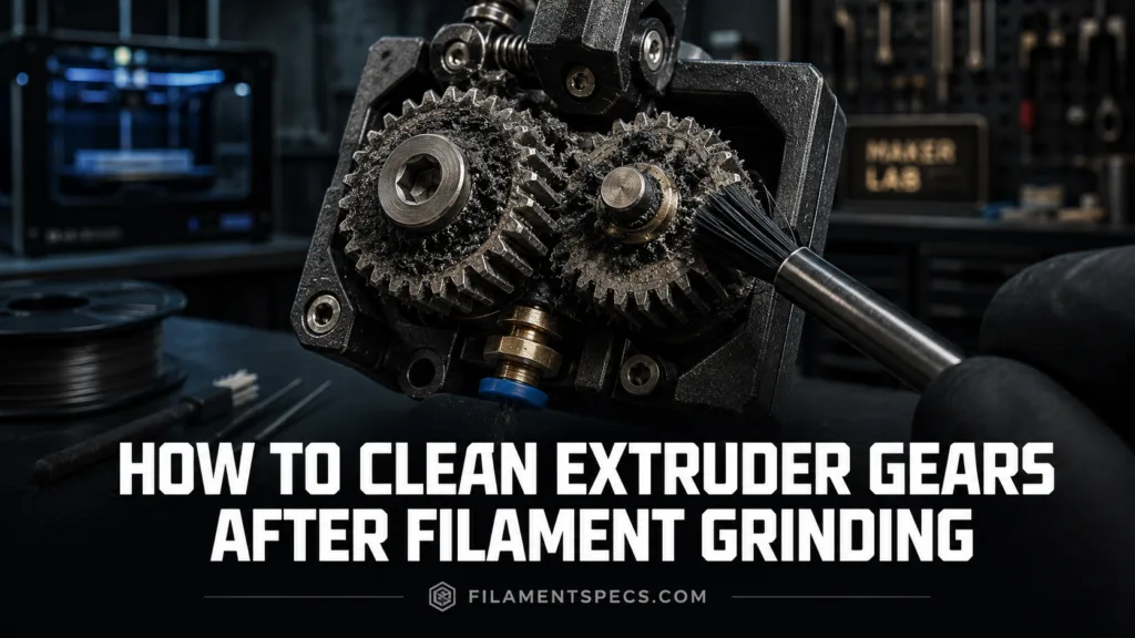 Guide on cleaning extruder gears after filament grinding for smoother 3D printing performance.