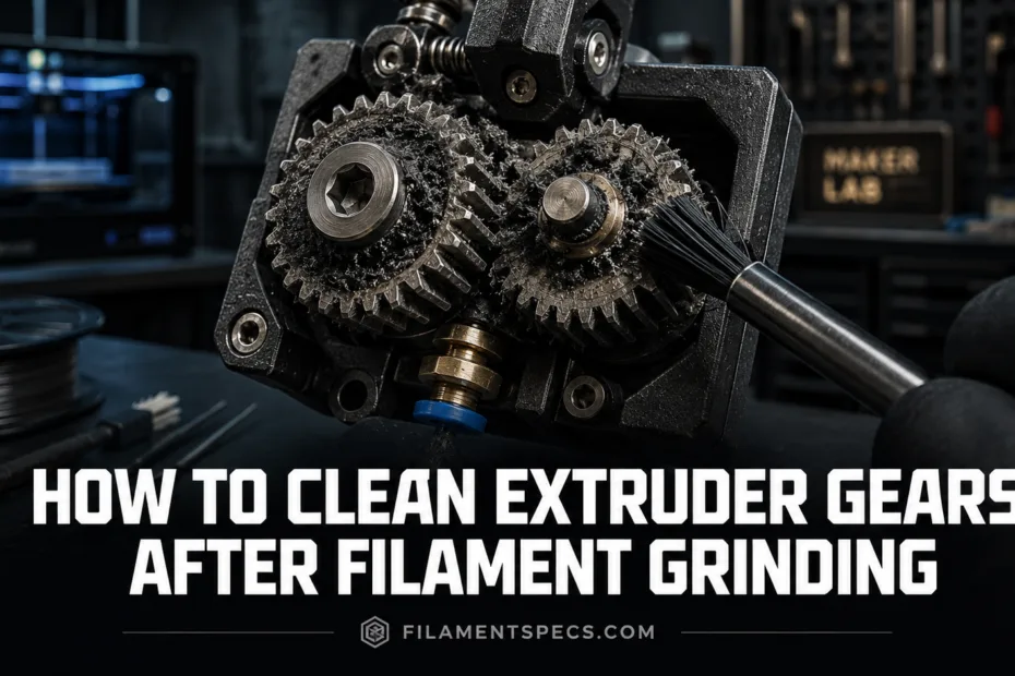 Guide on cleaning extruder gears after filament grinding for smoother 3D printing performance.