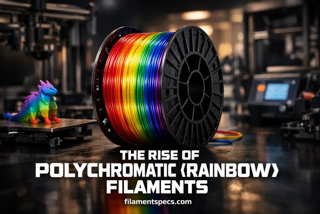 Colorful rainbow filament spools in vibrant shades, perfect for innovative 3D printing and colorful design projects.