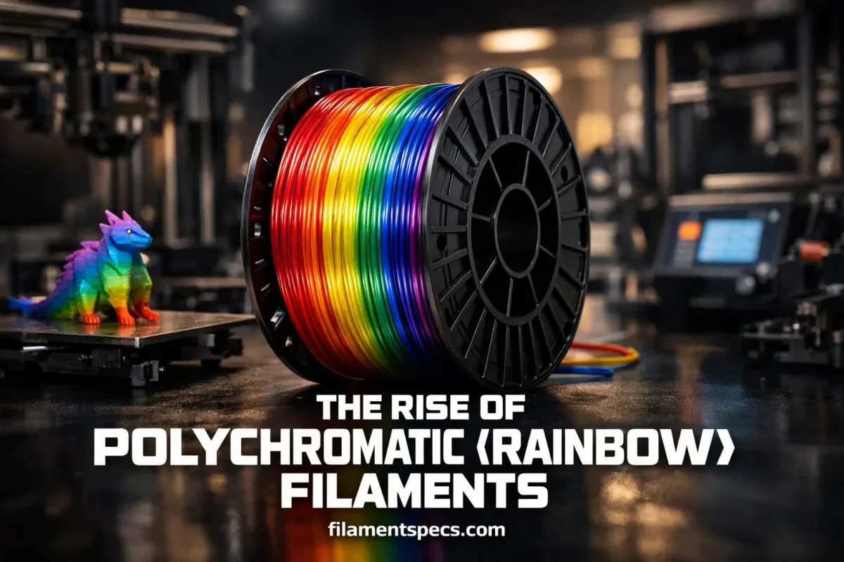 Colorful rainbow filament spools in vibrant shades, perfect for innovative 3D printing and colorful design projects.
