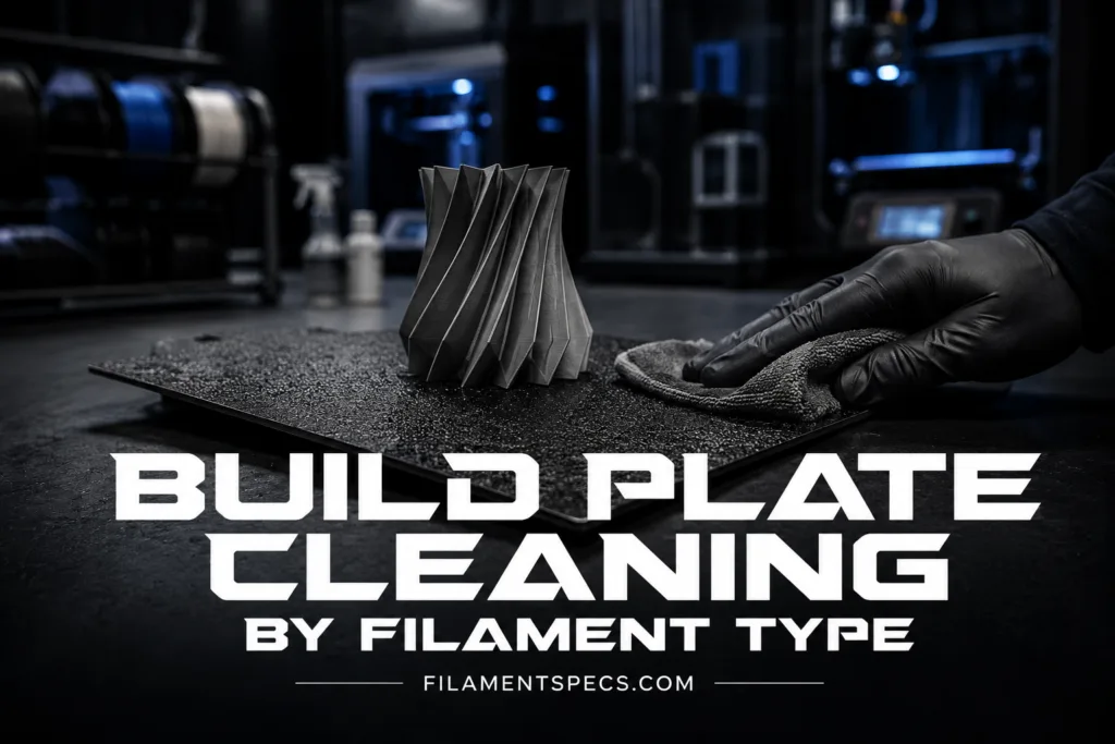 Build plate cleaning tips tailored to filament type for better 3D printing results.