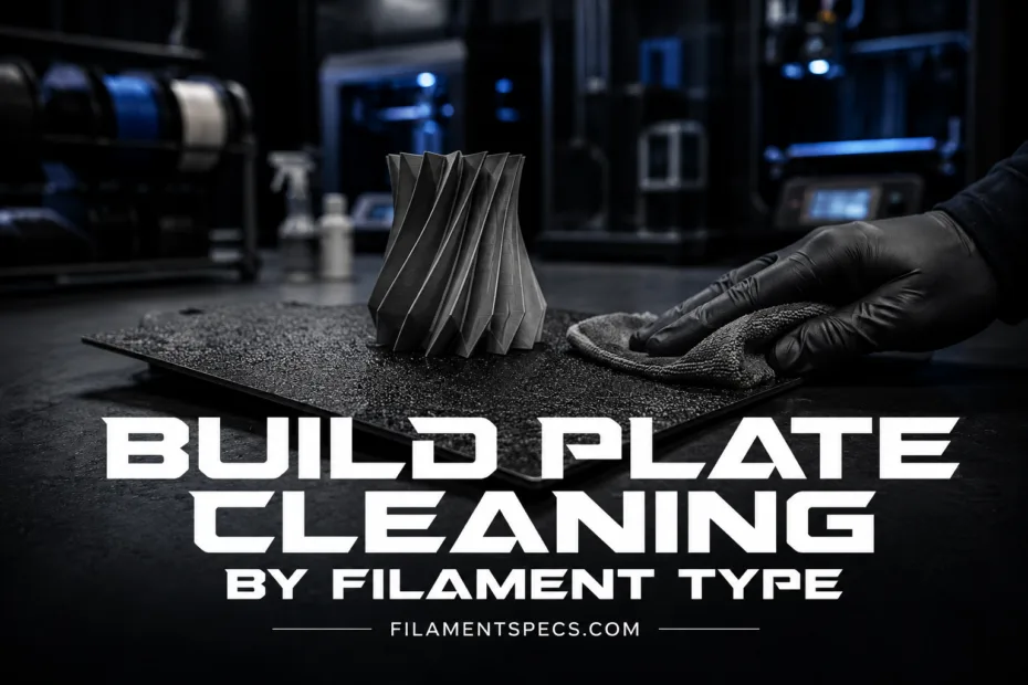 Build plate cleaning tips tailored to filament type for better 3D printing results.