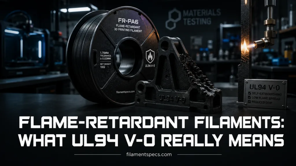 Close-up of flame-retardant filaments testing machine demonstrating UL94 V-0 flame retardancy standards