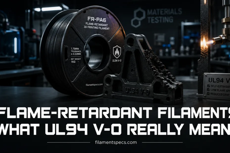 Close-up of flame-retardant filaments testing machine demonstrating UL94 V-0 flame retardancy standards