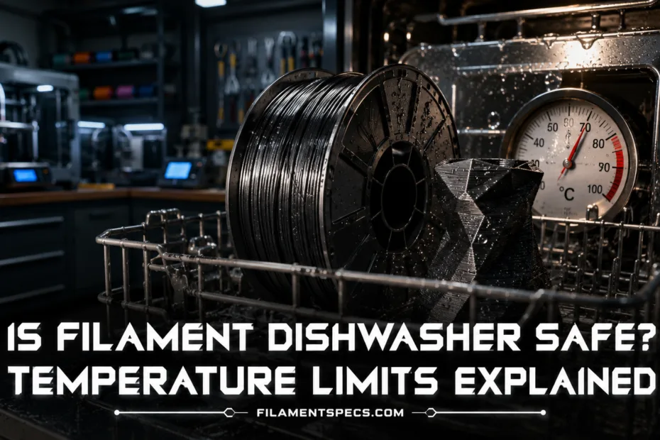 Filament being tested for dishwasher safety with temperature limits explained for 3D printed items.