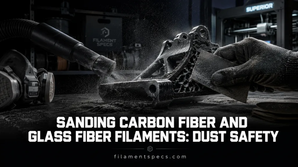 Sanding carbon fiber and glass fiber filaments creates dust that requires proper safety measures for health protection.