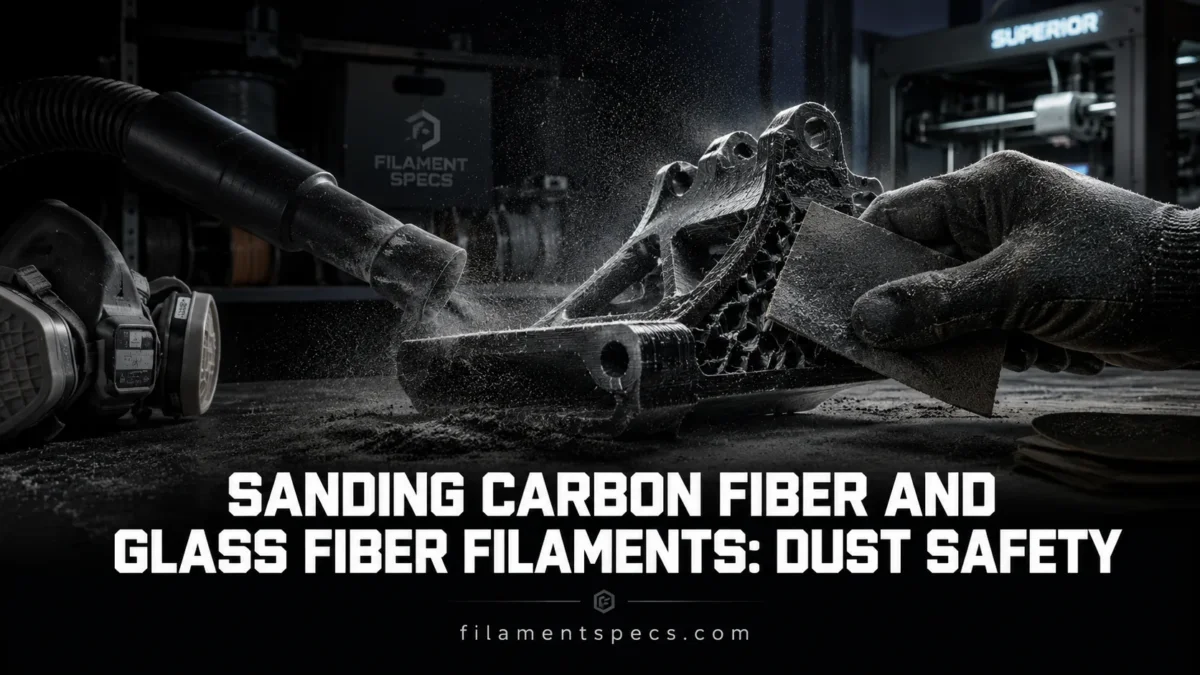 Sanding carbon fiber and glass fiber filaments creates dust that requires proper safety measures for health protection.