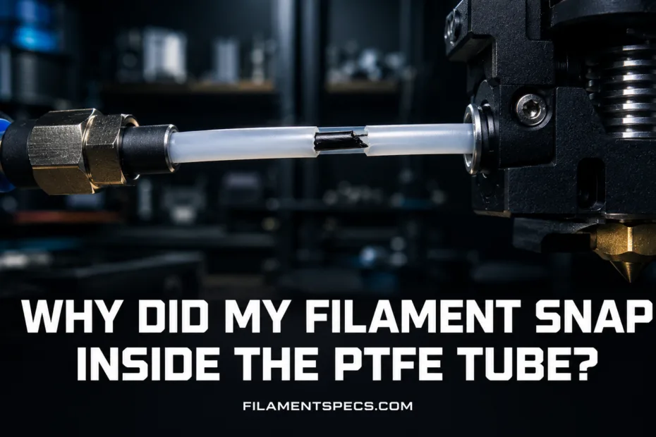 Explains common reasons why filament snaps inside the PTFE tube during 3D printing.
