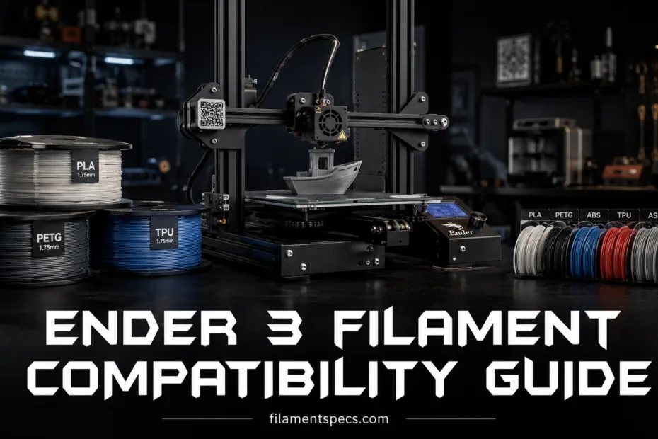 Ender 3 filament compatibility guide showcases different compatible filament types for 3D printing on this popular printer.