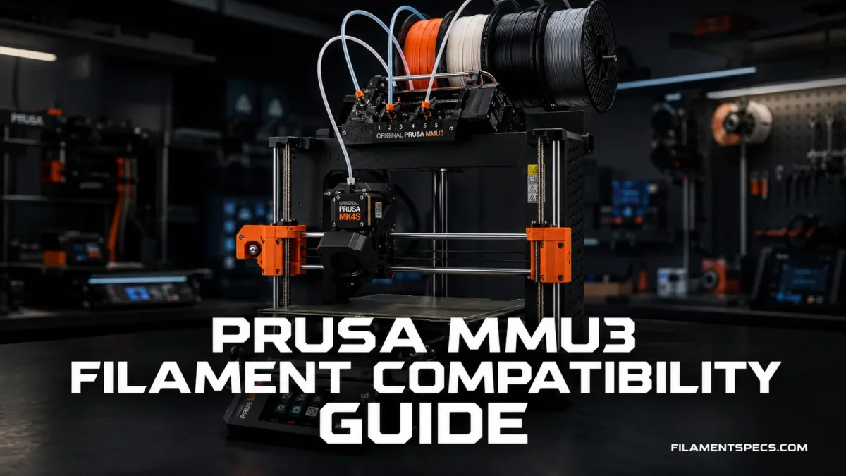 Prusa MMU3 filament compatibility guide shows features of multi-material 3D printing setup for versatile filament use.