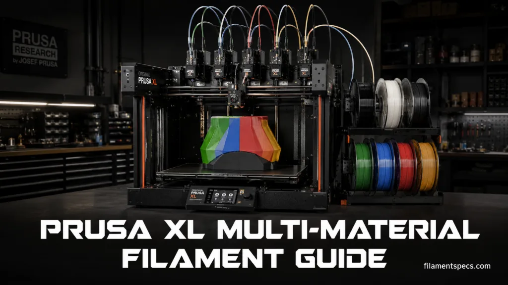Prusa XL Multi-Material Filament Guide shows a 3D printer with multiple filament spools ready for complex multi-material prin…