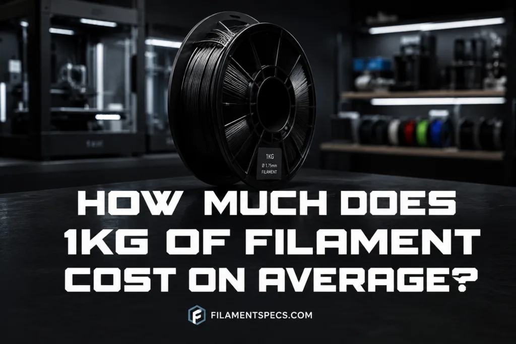 Spool of filament in a 3D printing shop illustrating the average filament cost for 1kg.