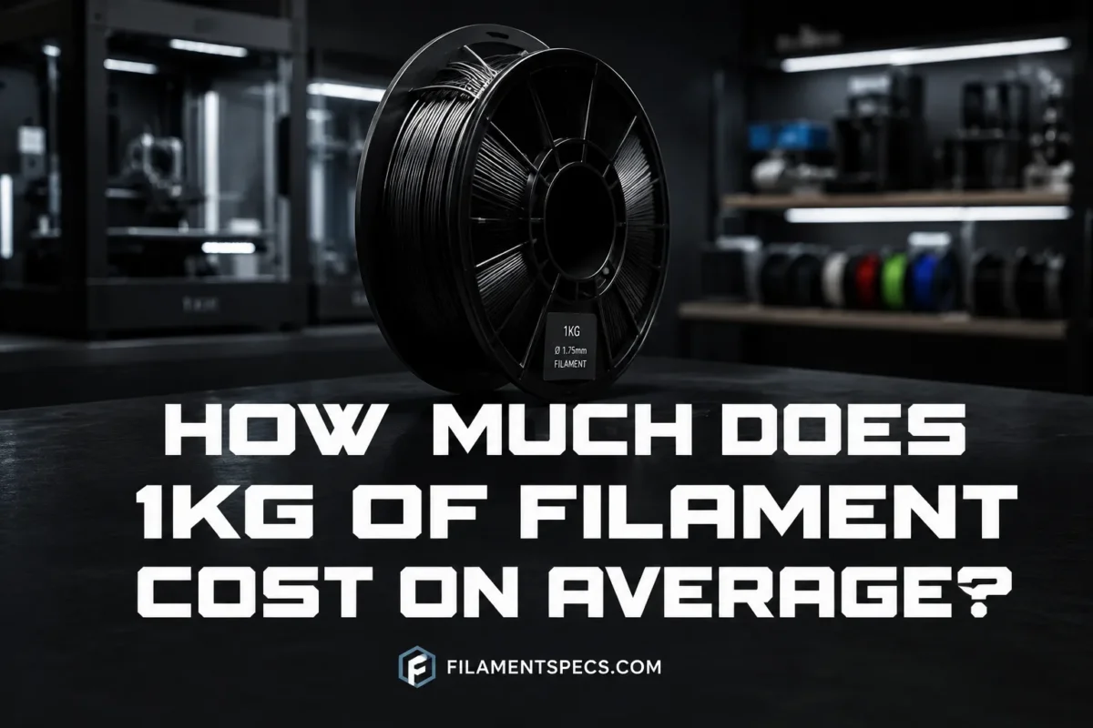 Spool of filament in a 3D printing shop illustrating the average filament cost for 1kg.