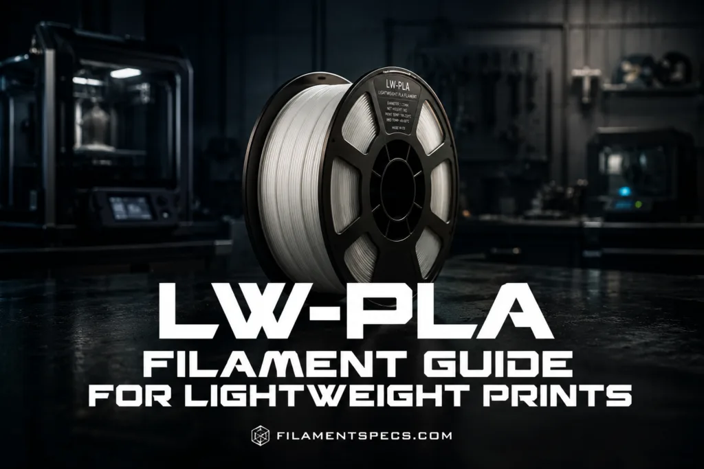 LW-PLA filament guide showcasing lightweight filament rolls ideal for 3D printing lightweight, durable models.
