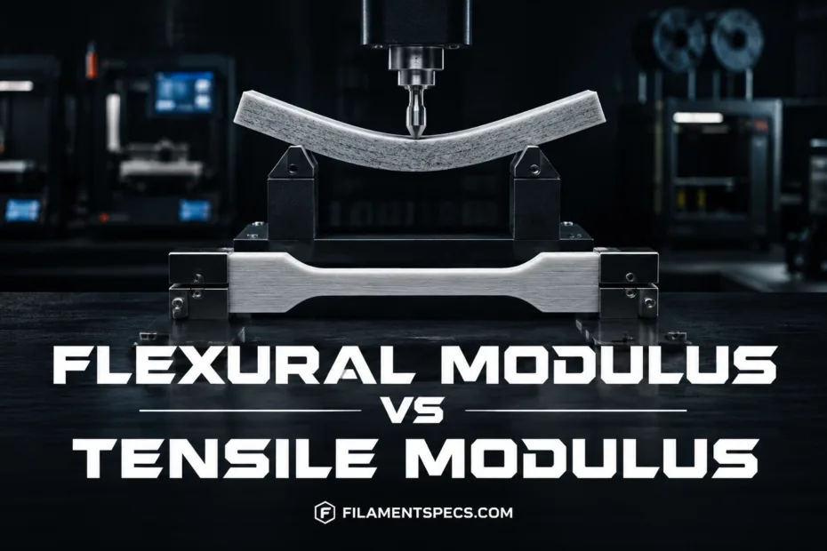 Comparison of flexural modulus versus tensile modulus showing different material stiffness properties