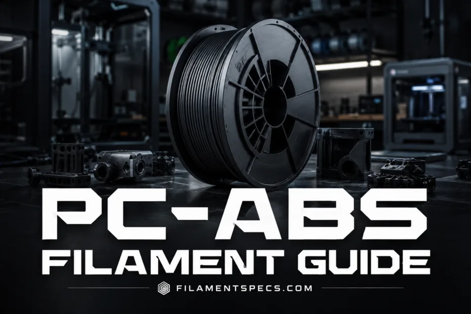 PC-ABS filament guide showcases a spool of filament ideal for strong, durable 3D printing projects.
