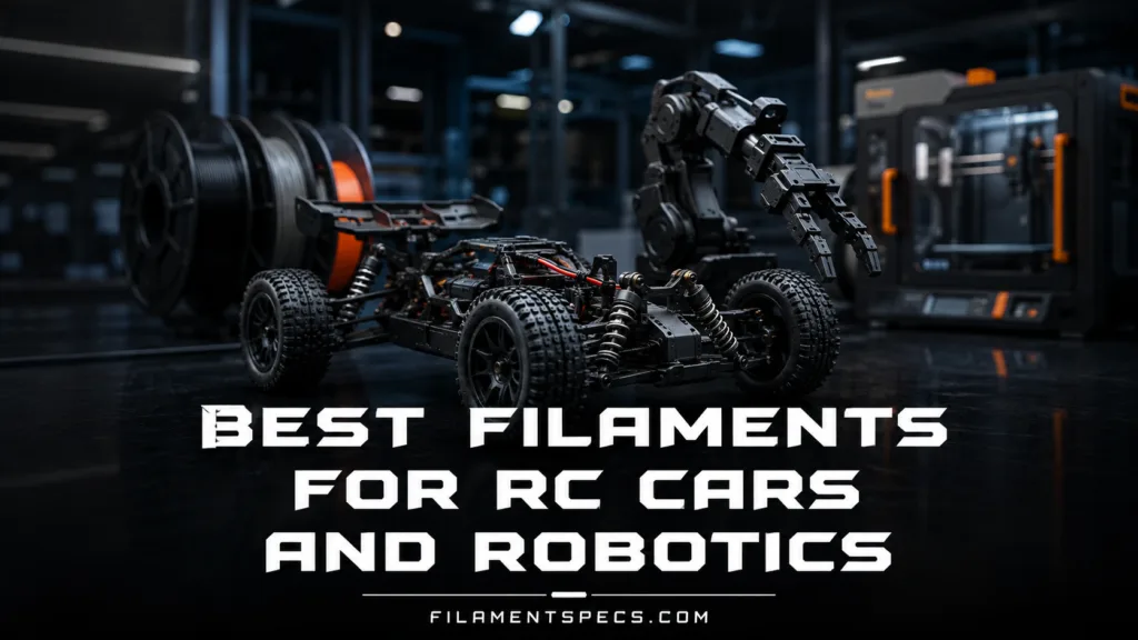 Several high-quality filaments suited for RC cars and robotics are showcased in this image, emphasizing durability and perfor…