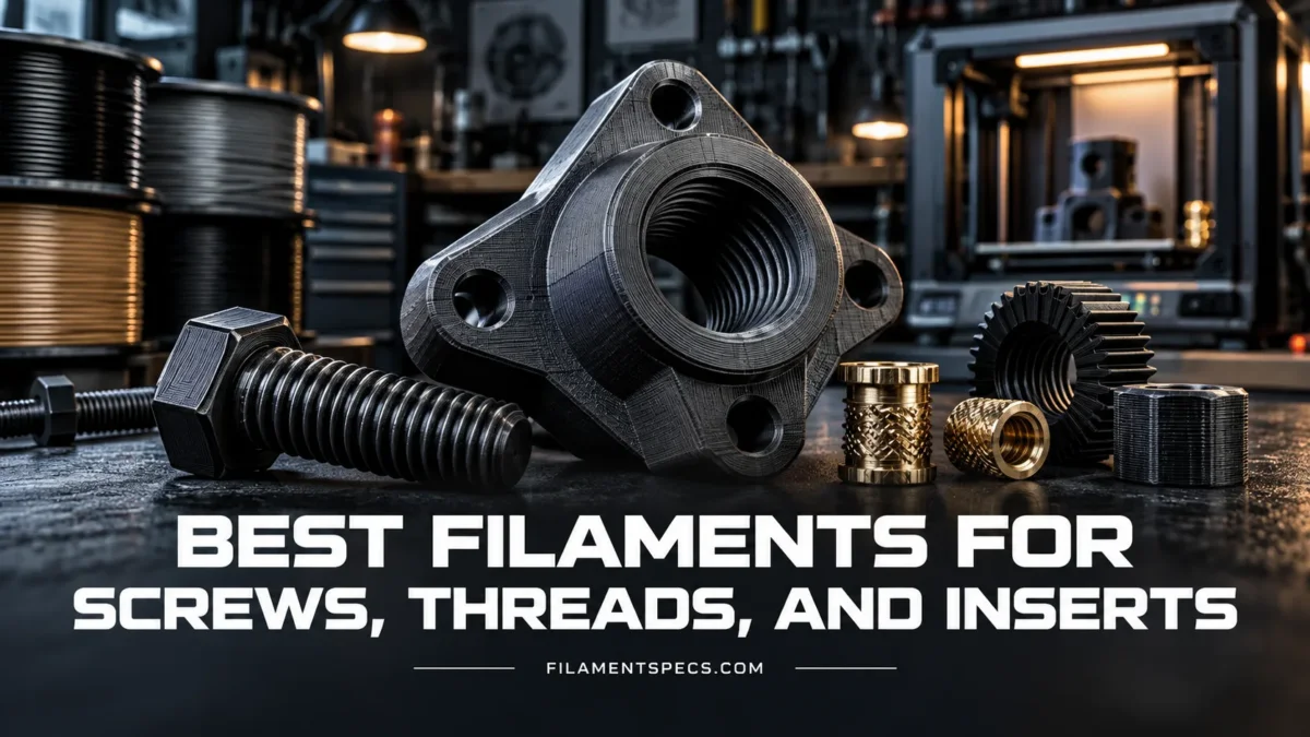 A 3D printed component demonstrating the use of best filaments for screws, threads, and inserts for durable connections.